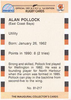 1991 Regina NZRFU 1st Edition #81 Alan Pollock Back